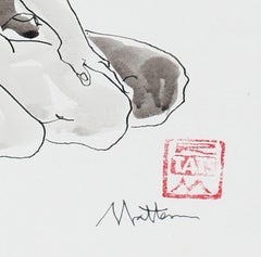 Figurative Drawing of Three Male and Female Nude Figures in Ink, 20th Century