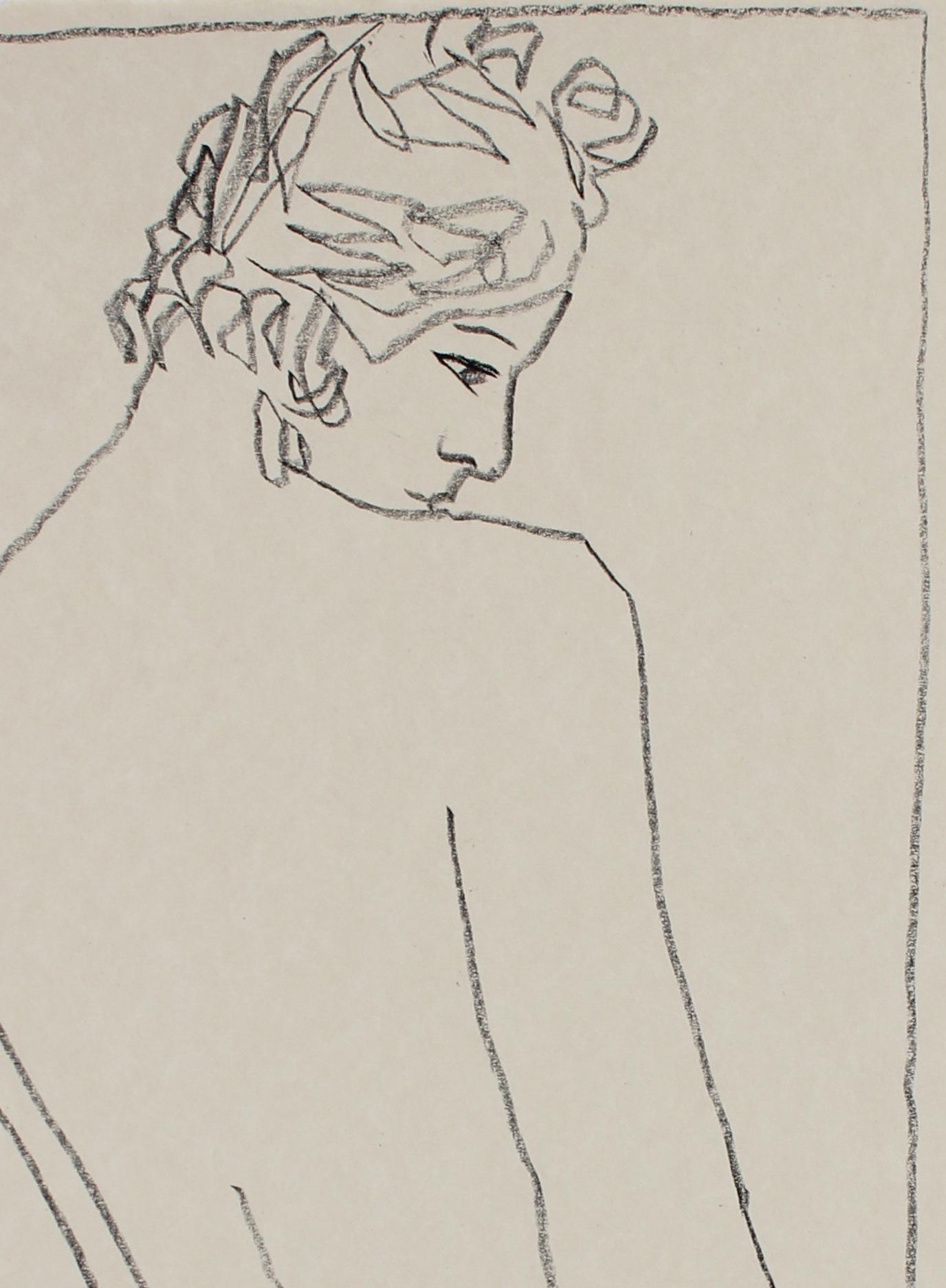 Minimal Female Nude Charcoal Line Drawing, Mid-Late 20th Century (Amerikanische Moderne), Art, von Rip Matteson