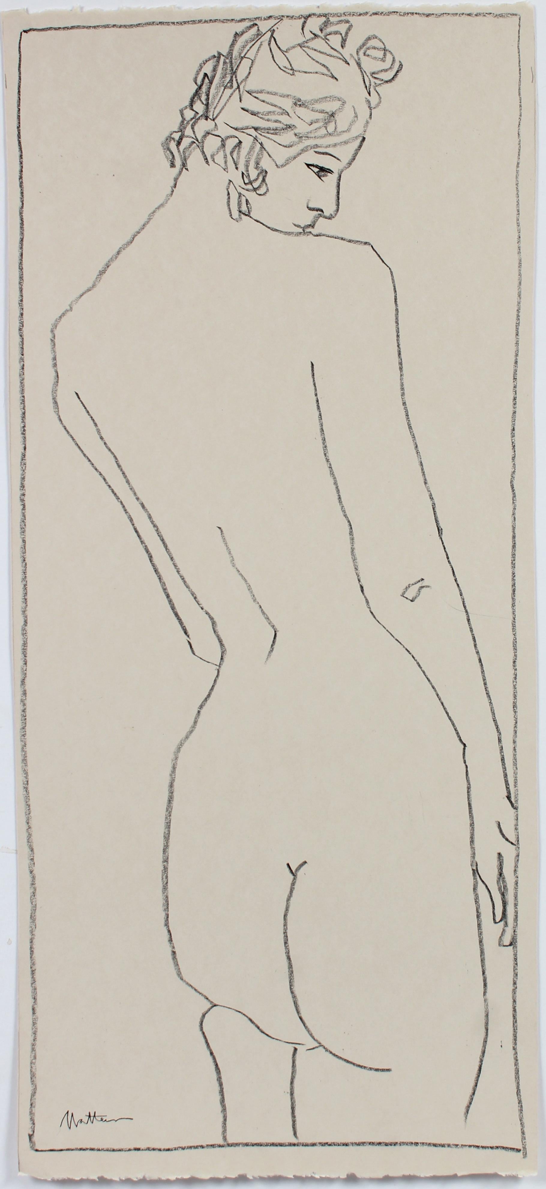 Minimal Female Nude Charcoal Line Drawing, Mid-Late 20th Century – Art von Rip Matteson