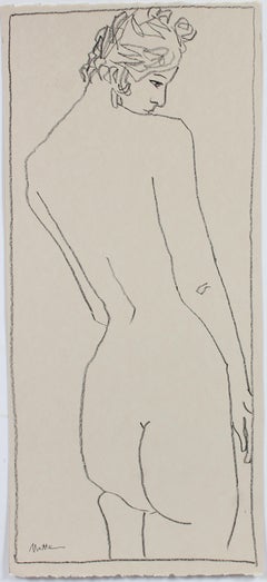 Minimal Female Nude Charcoal Line Drawing, Mid-Late 20th Century