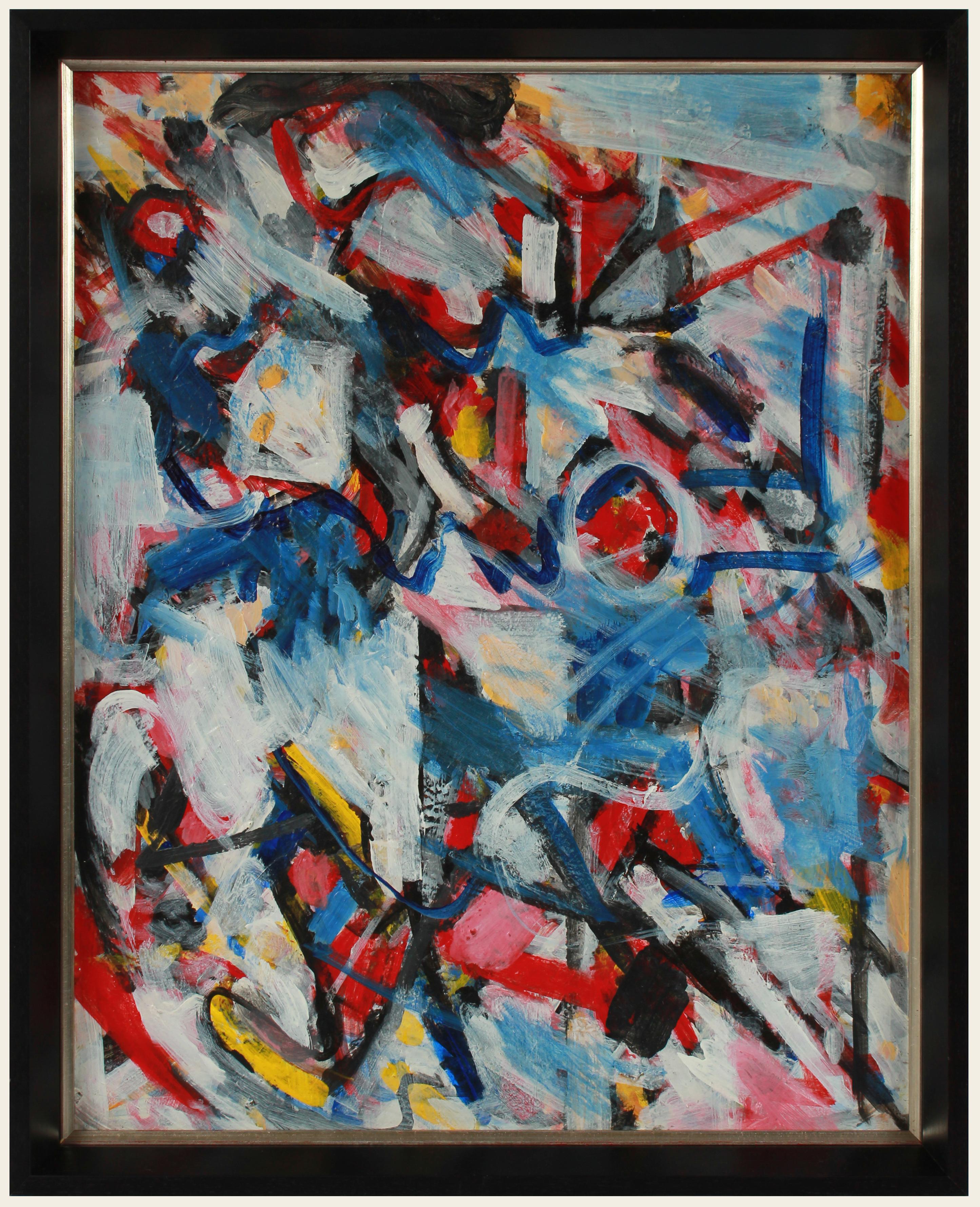 Richard Caldwell Brewer Abstract Drawing - Bold Abstract Expressionist Painting in Primary Colors, Acrylic, Early 2000s