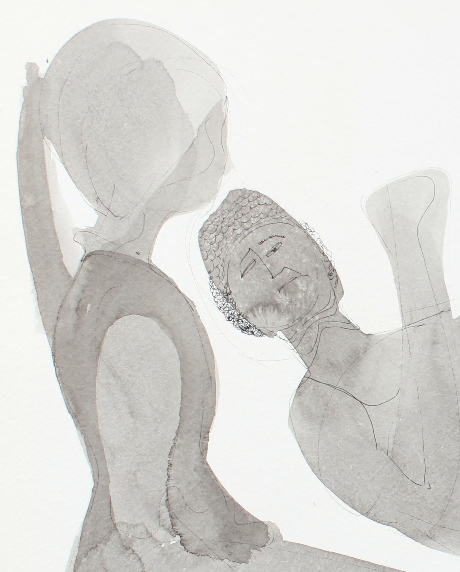 Monochromatic Relaxed Couple Silhouetted in Ink on Paper, 1960-80s  - Art by Morris Kronfeld