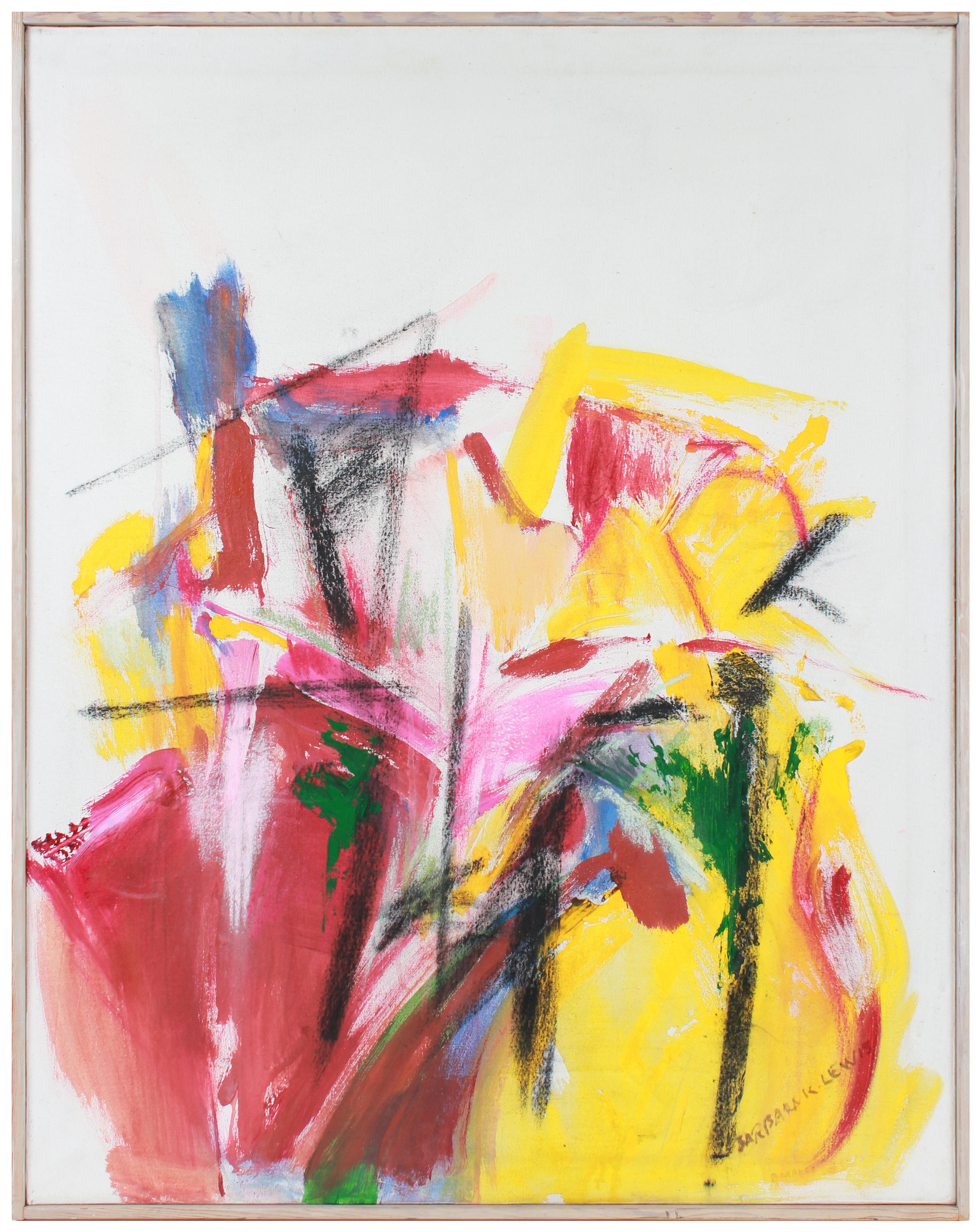 Barbara Lewis Abstract Drawing - "Summer Garden" Bright Acrylic & Charcoal Abstract Expressionist Painting