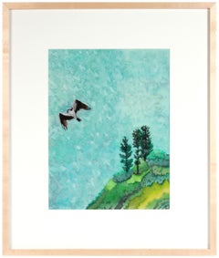 "Bird of Prey" Lost Coast Mendocino, CA Gouache & Watercolor Landscape in Blue