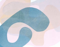 "Homage to Eames IX" Contemporary Monotype on Paper Abstract in Blue Rust Gray