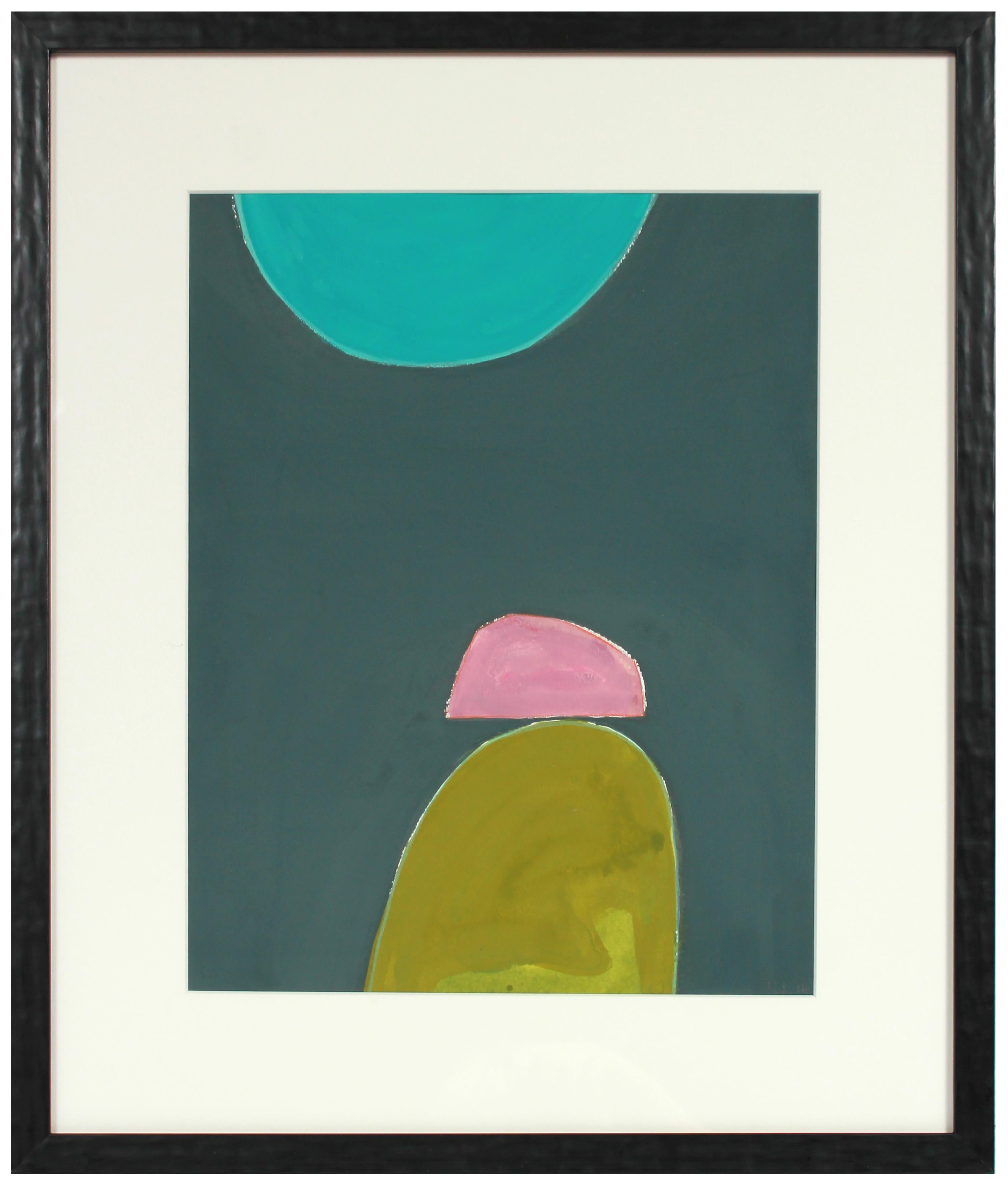 Rob Delamater Abstract Drawing - "Night and the Sea II" Gouache & Colored Pencil on Paper in Green Blue Pink