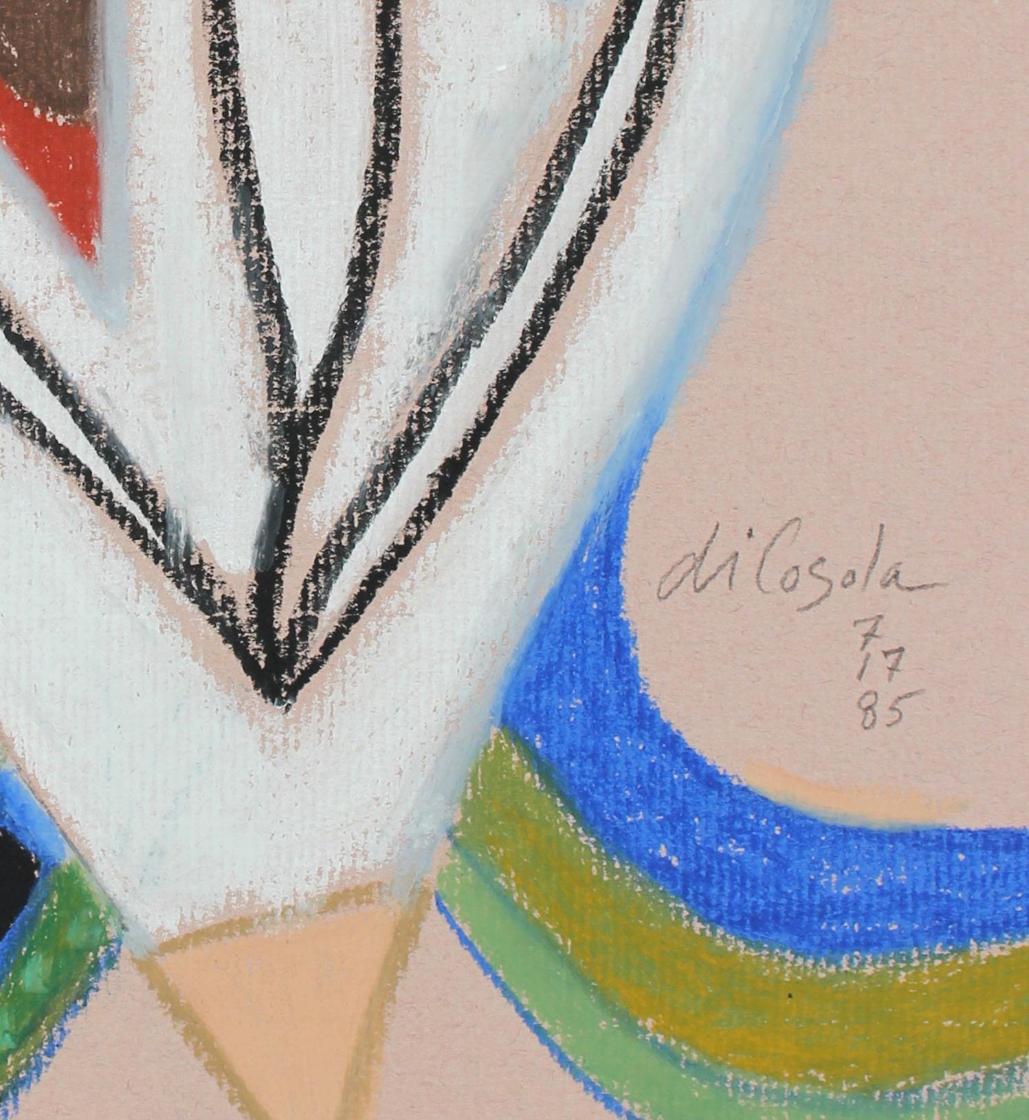 Colorful Surrealist Abstract Color Field with Flower Pastel & Graphite - Gray Abstract Drawing by Michael di Cosola