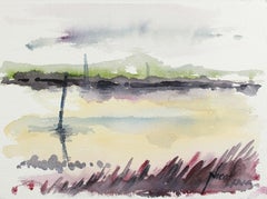 Distant Cityscape in Abstraction Mid-Late 20th Century Watercolor on Paper