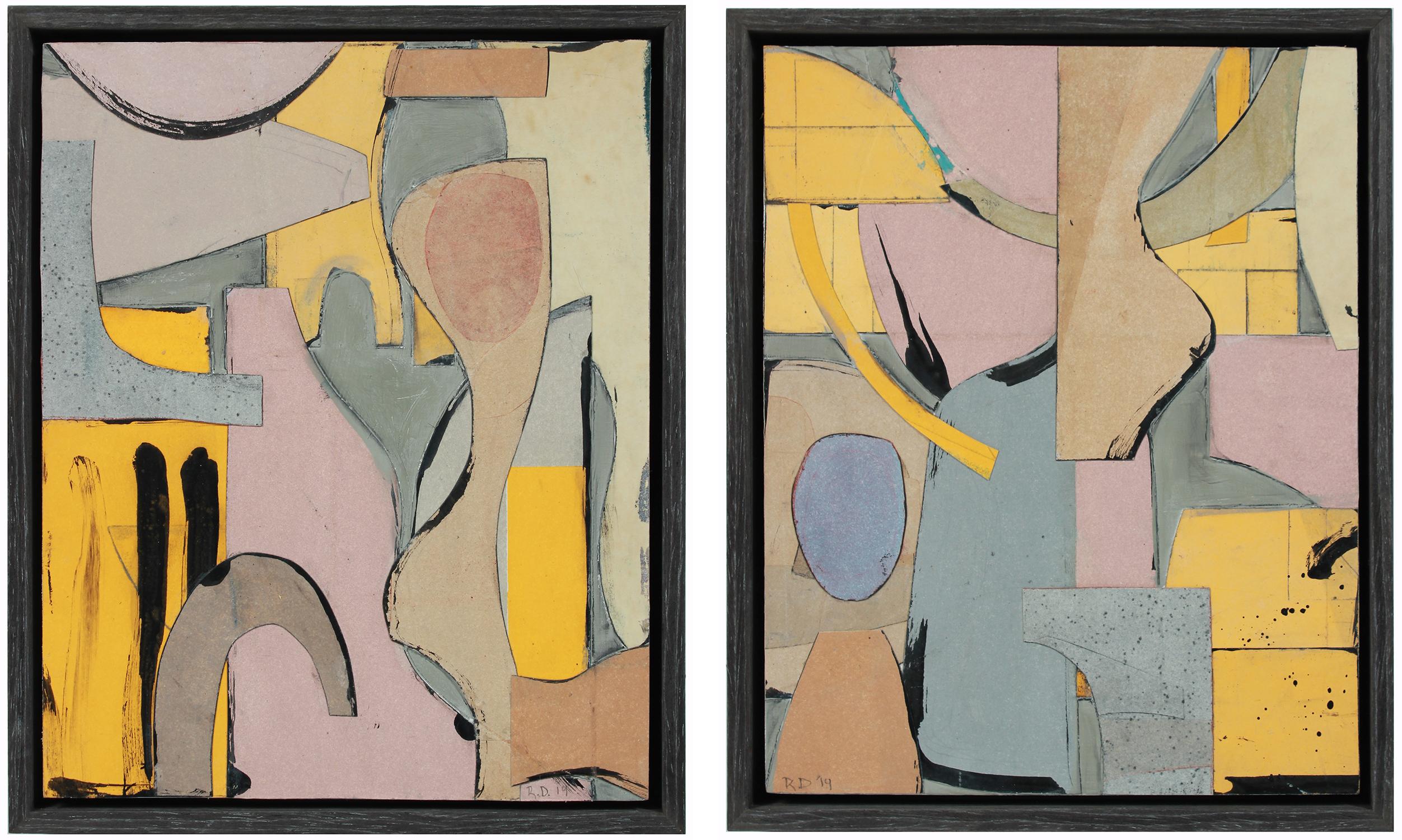 "Floatsam" & "Jetsam" Diptych, Collage on Board Contemporary Abstract, 2019 - Mixed Media Art by Rob Delamater
