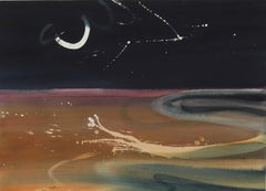 Abstracted Night Sky Late 20th Century Watercolor