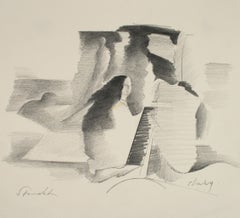 Abstracted Rocky Landscape Late 20th Century Graphite