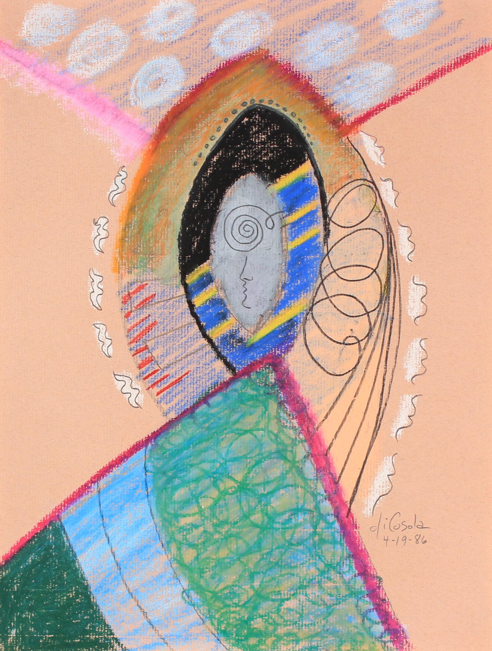 Michael di Cosola Abstract Drawing - Bright Surreal Path & Archway 1986 Oil Pastel and Graphite