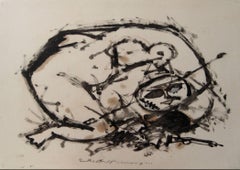 Abstracted Modernist Figure in Ink, 1960s