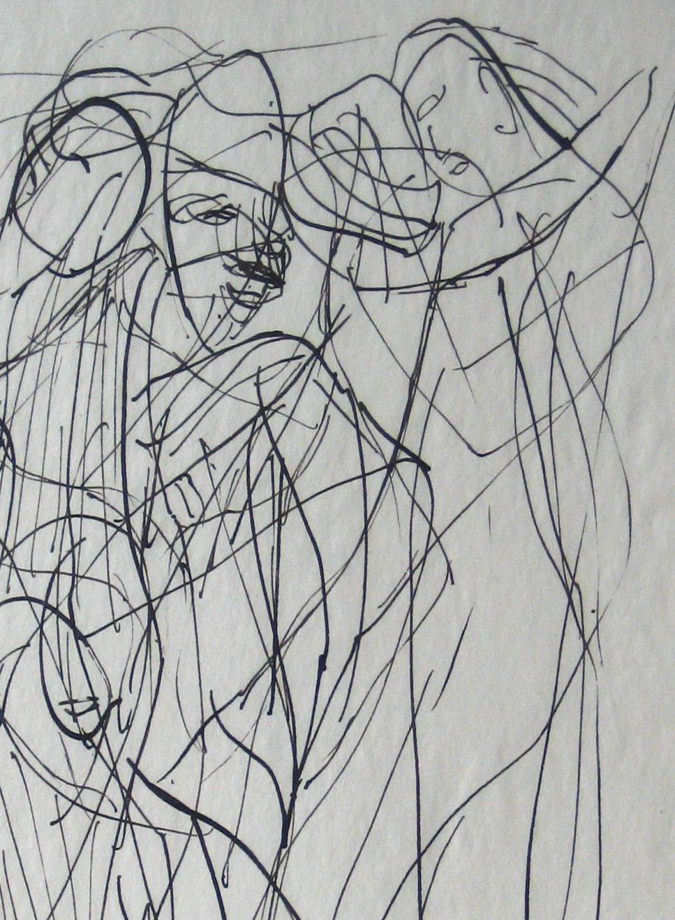 Abstracted Figures in a Scene Early 20th Century Ink on Paper - Art by Jennings Tofel