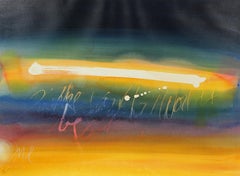 Colorful Abstracted Text Late 20th Century Watercolor