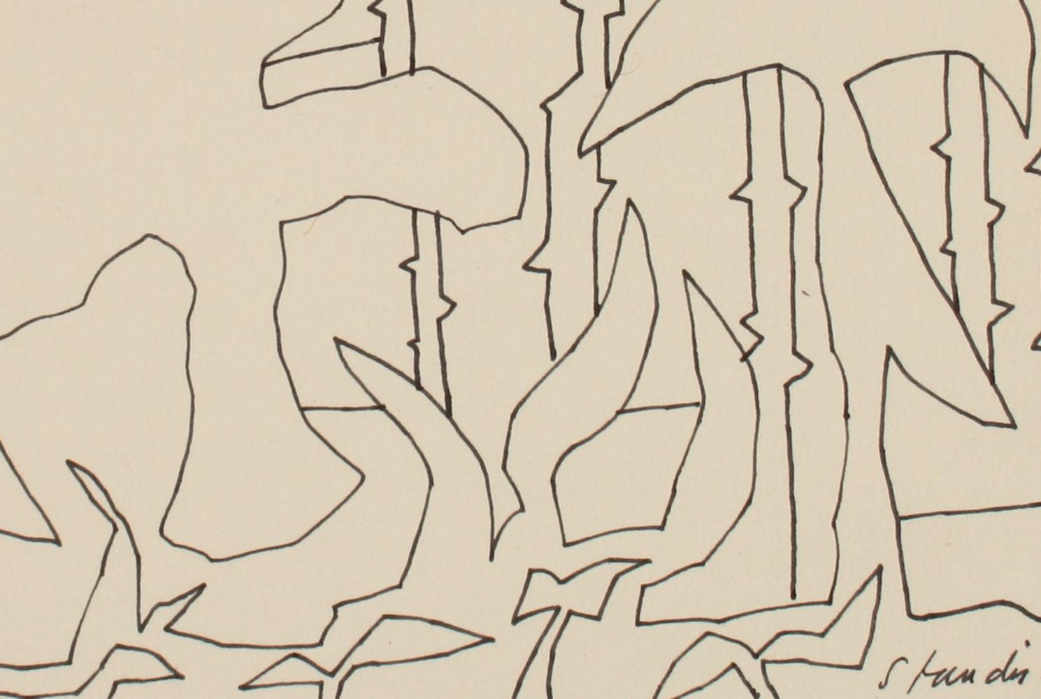 Bold Foliage Abstracted Outlines Late 20th Century Ink - Art by Schuyler Standish