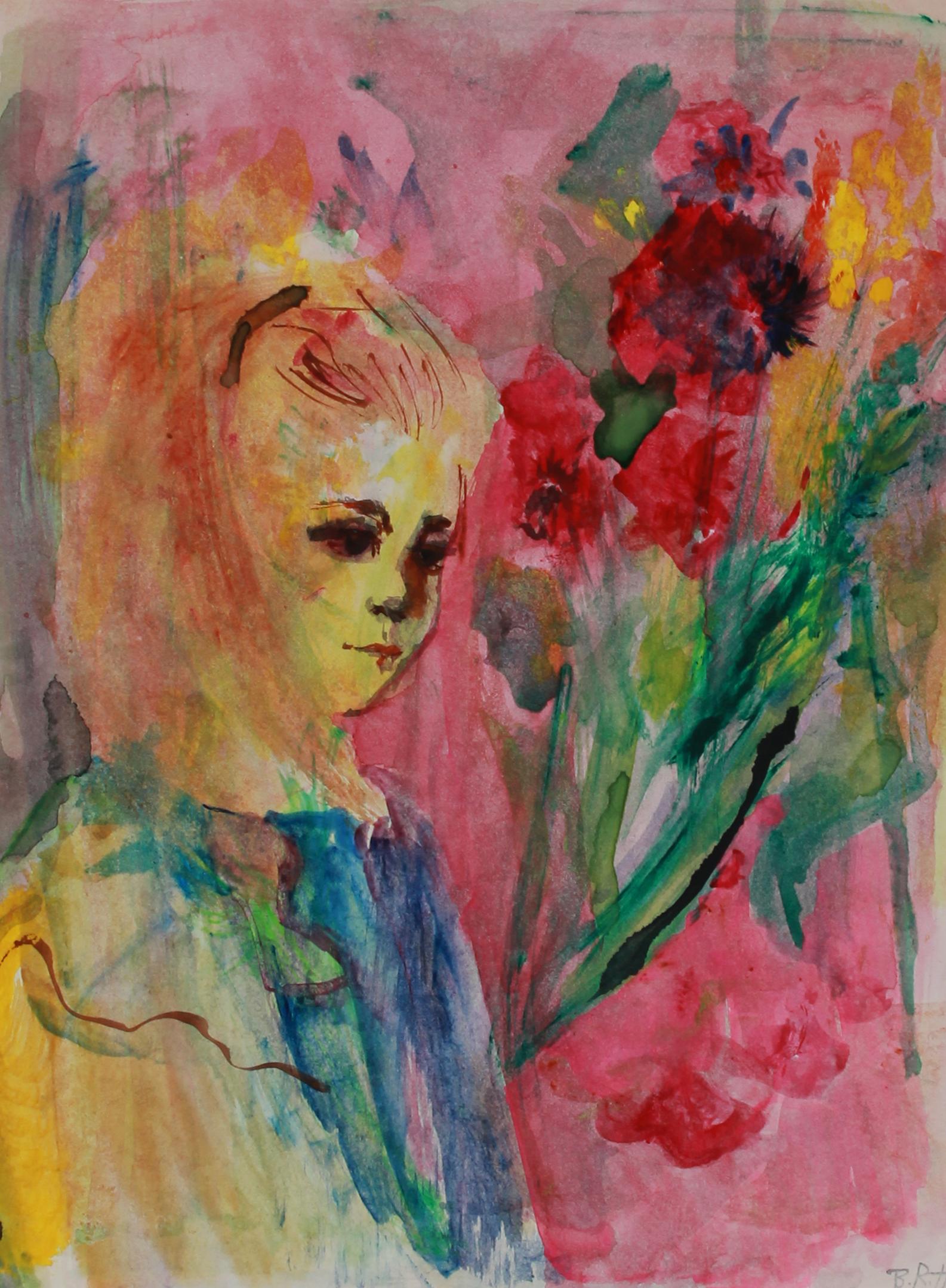 Colorful Portrait & Still Life 1940-60s Gouache - Painting by Barbara Rogers Houseworth