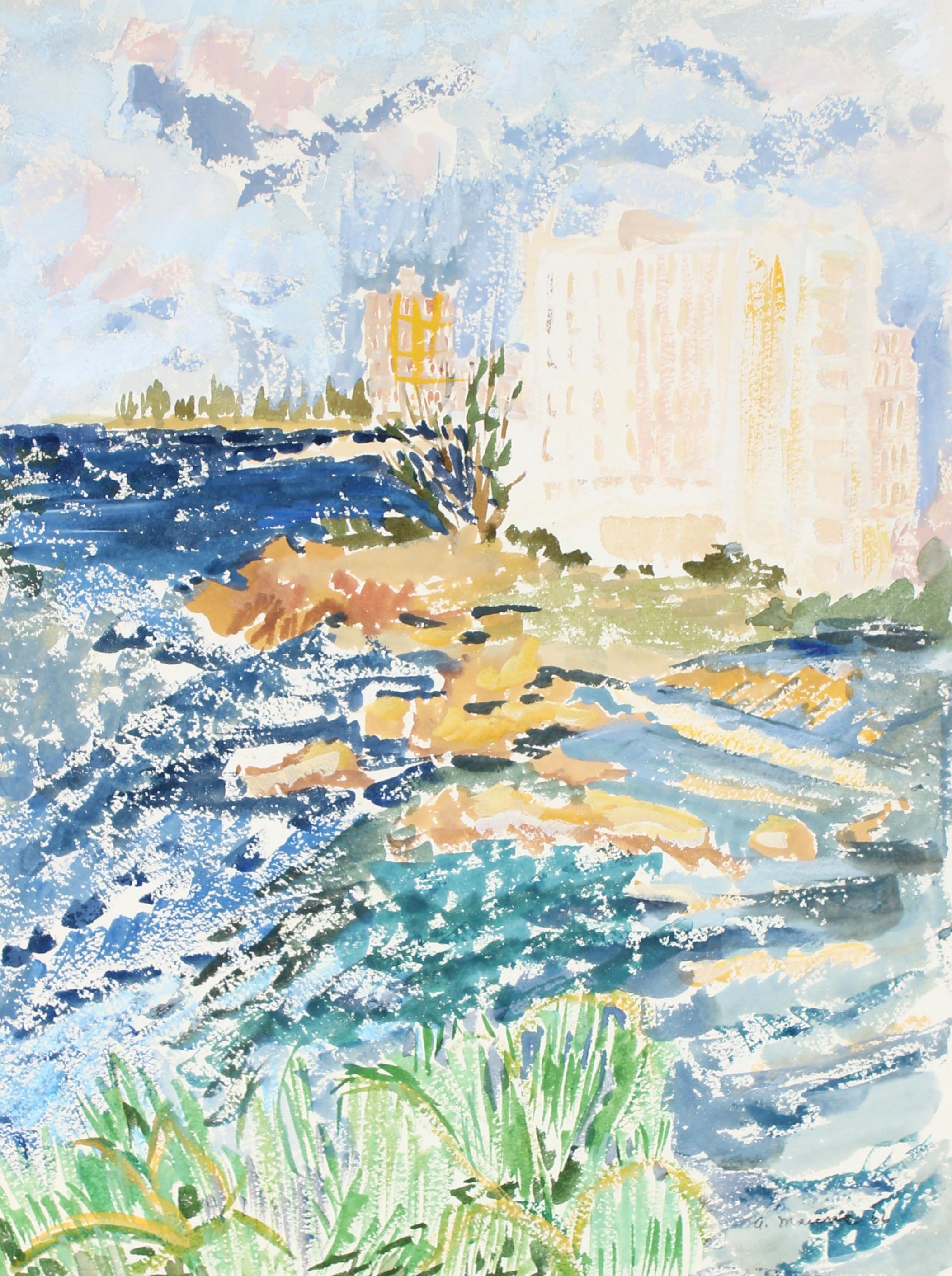 Anne Granick Landscape Art - "San Juan" Pastel Scene, 1966