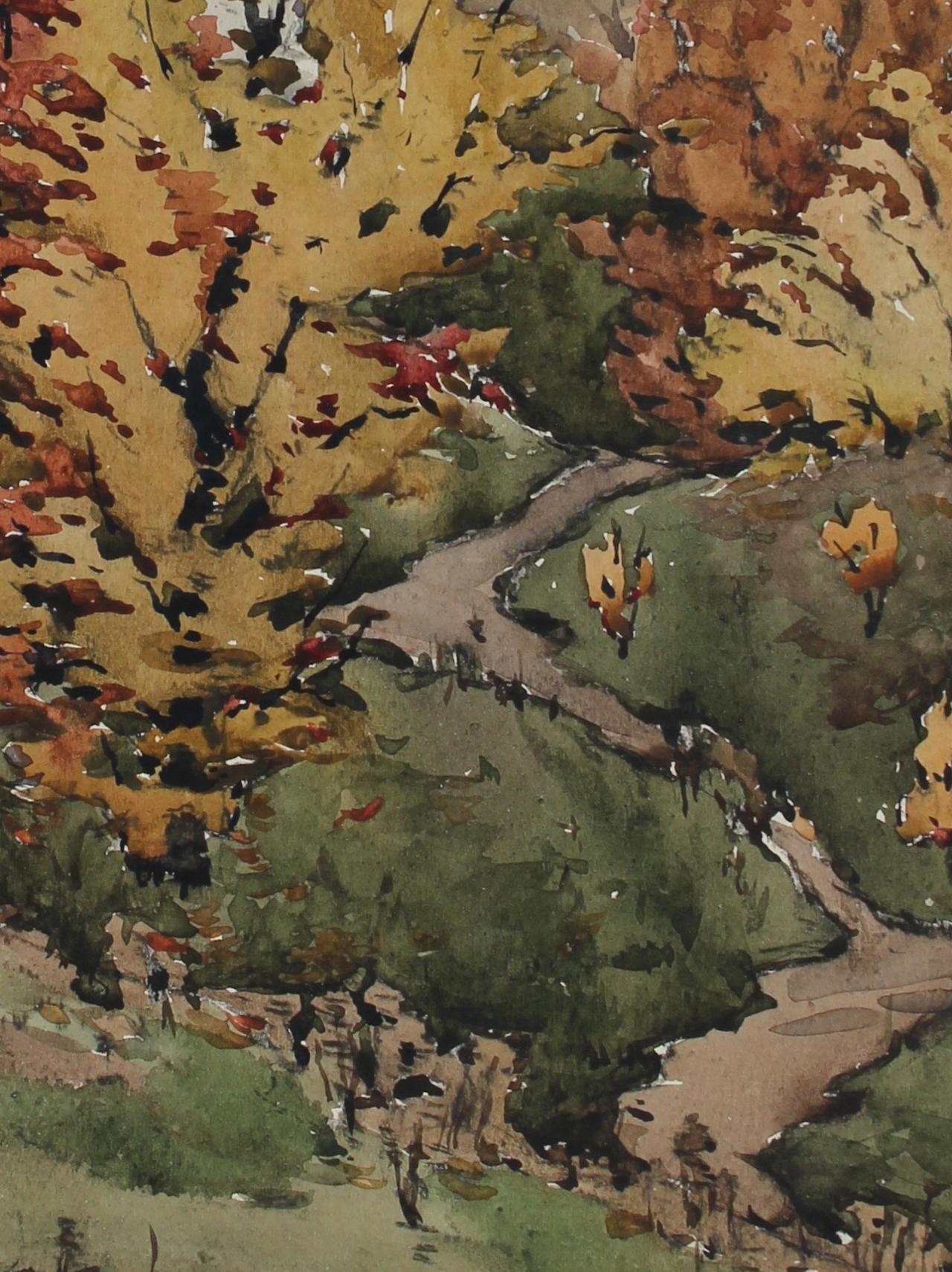 Autumn Trees 1970s Soviet Impressionist Watercolor - Painting by Alexander Nazarenko