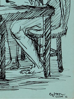 Couple Drinking 1956 Ink on Mint Green Cardstock