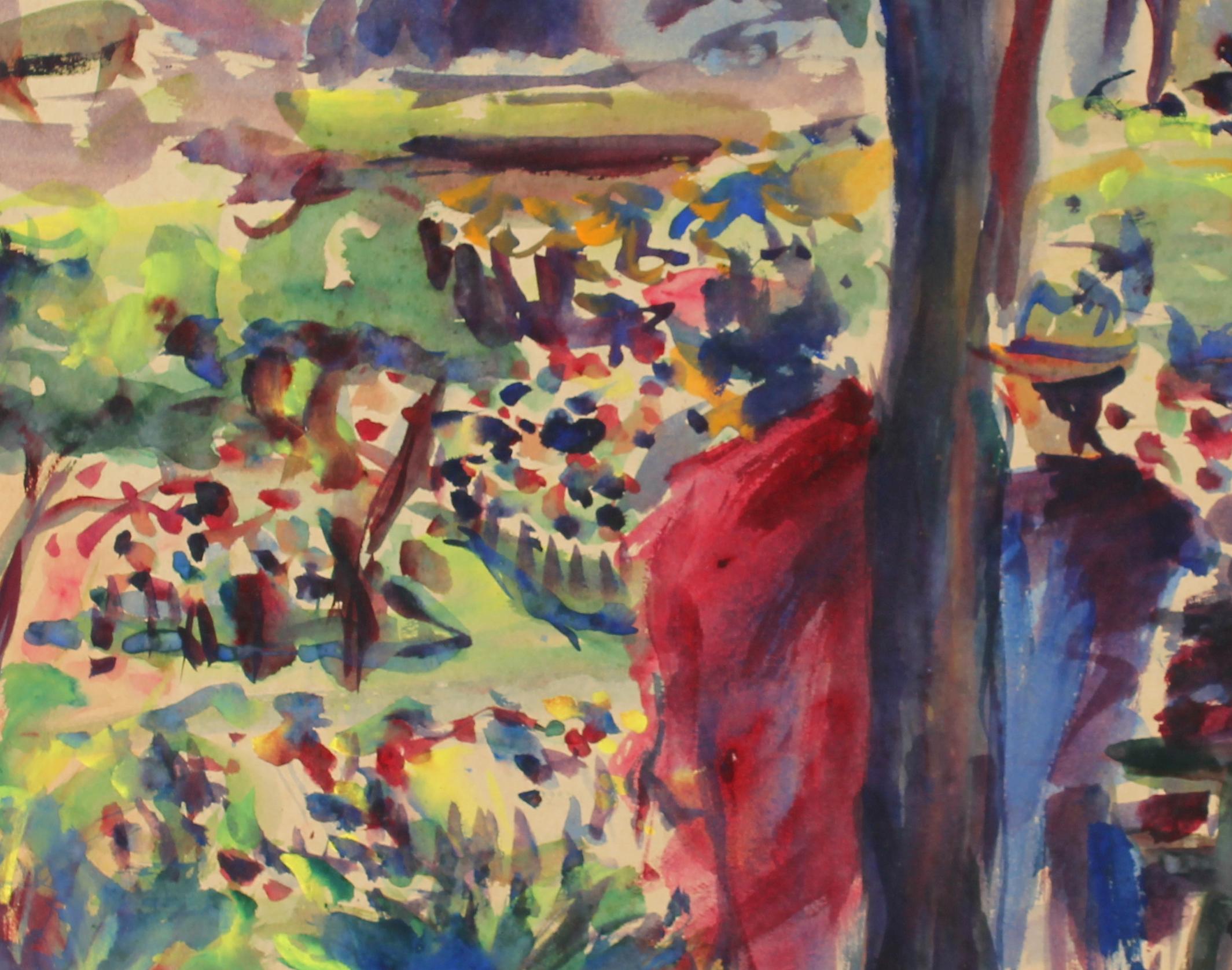 Abstracted Park Scene 1940s Watercolor - Art by Byron Randall