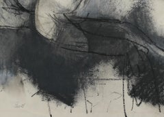 "Reclining Nude" Expressionist Mid Century Charcoal