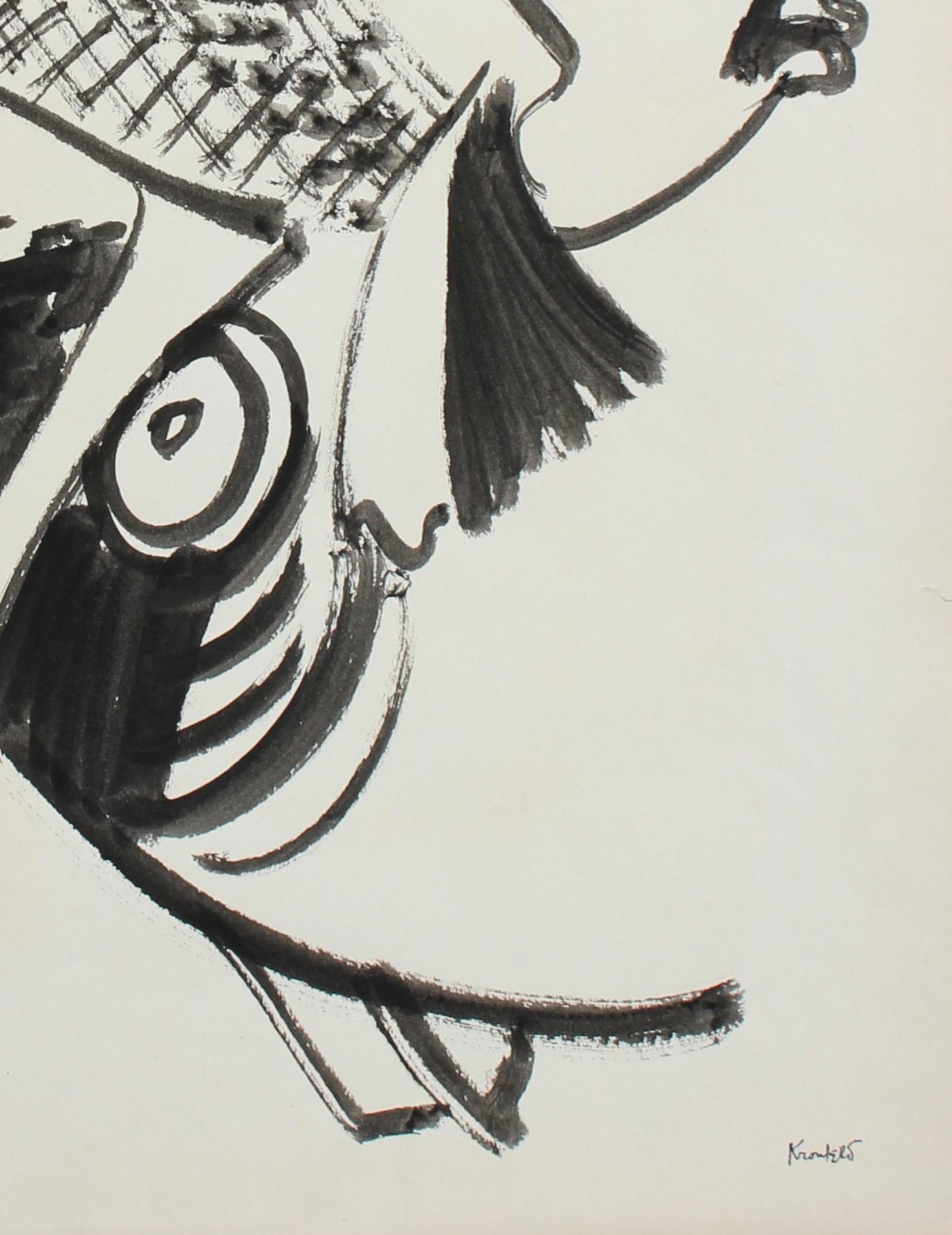Playful Depiction of Fish 1960-80s Ink - Art by Morris Kronfeld