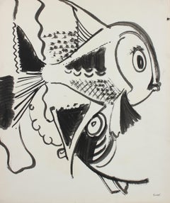 Playful Depiction of Fish 1960-80s Ink