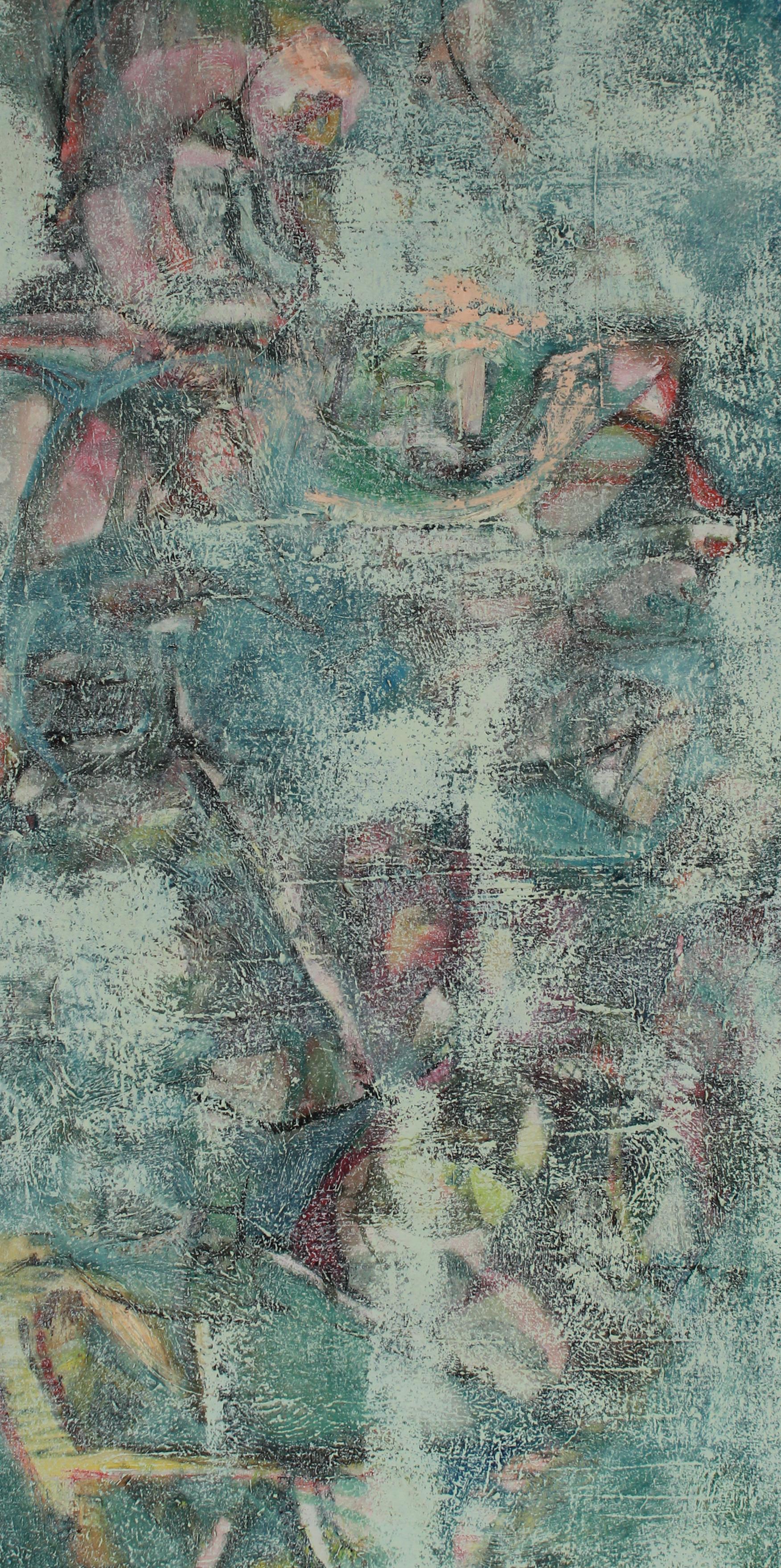 Pale Blue Mid Century Oil Abstraction - Surrealist Painting by Barbara Rogers Houseworth