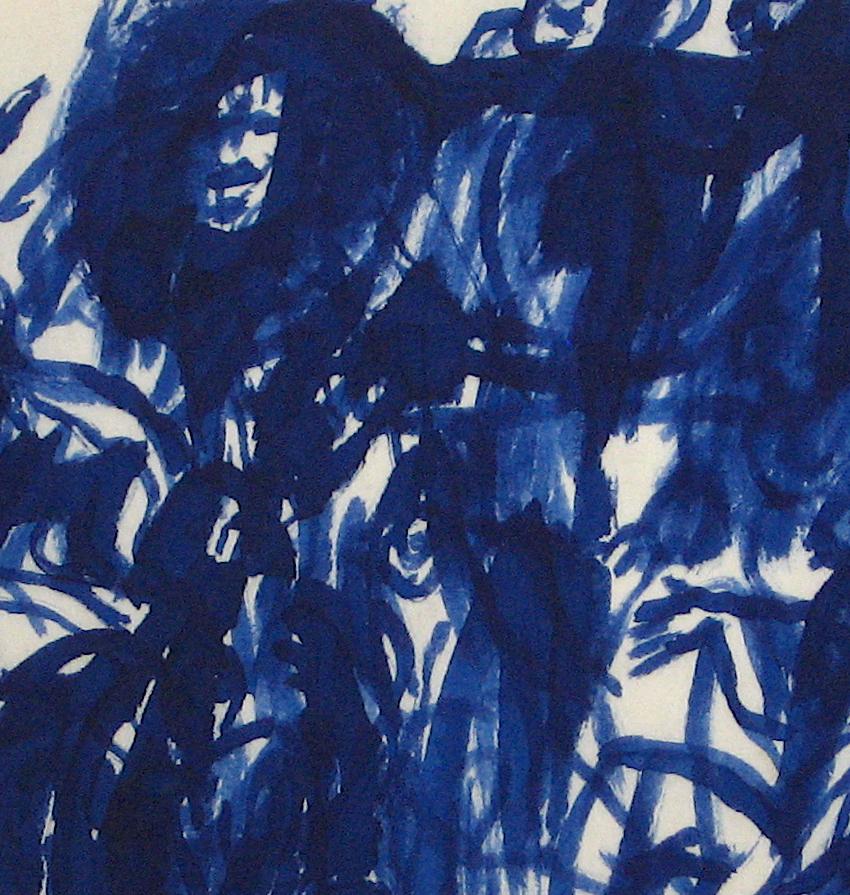 Blue Figures in a Circle Early-Mid 20th Century Ink Wash - Art by Jennings Tofel
