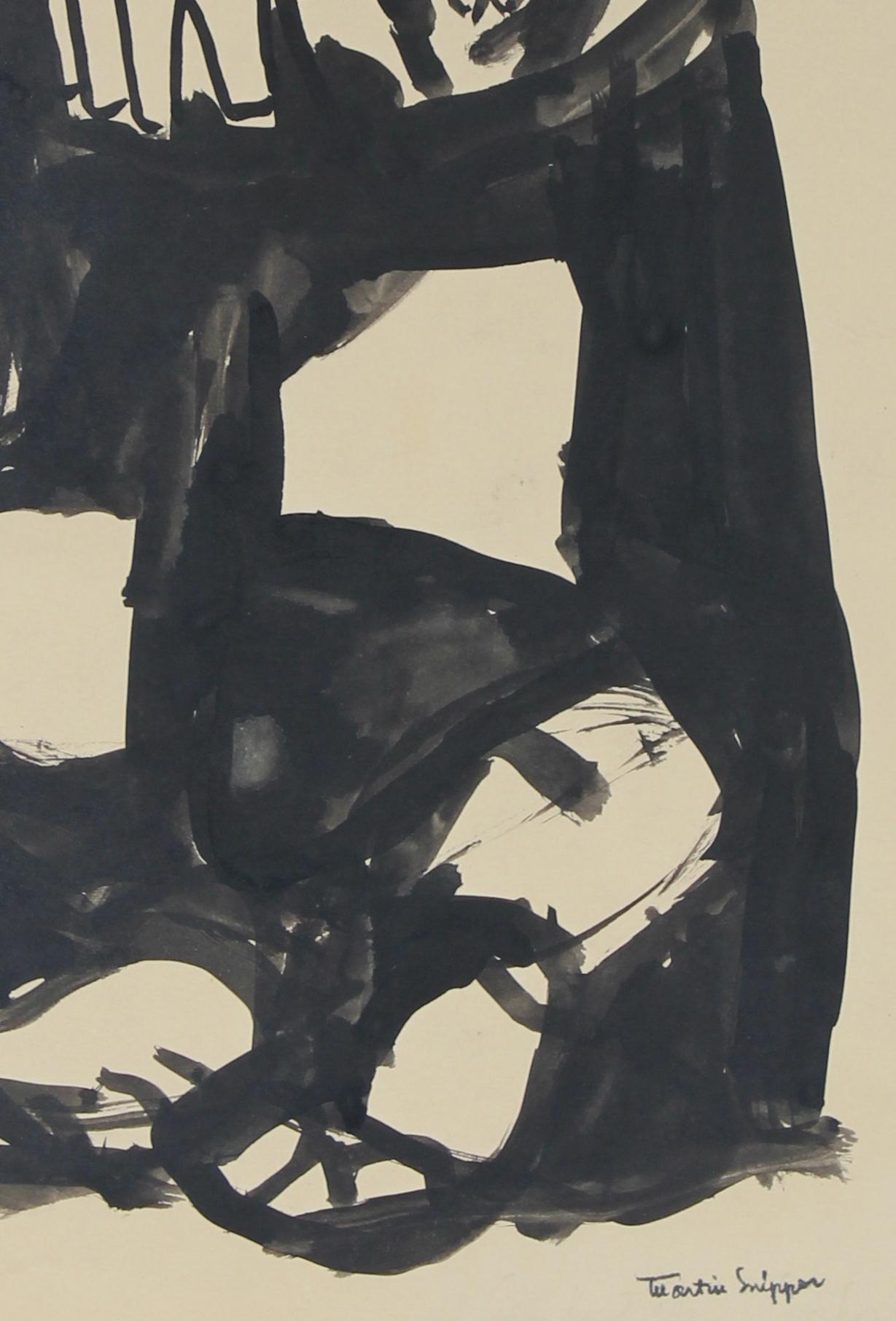 Woman In Introspection Mid Century Ink - Art by Martin Snipper