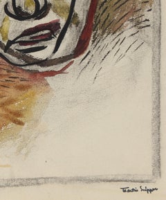 Figure In A Hat Mid Century Watercolor & Charcoal