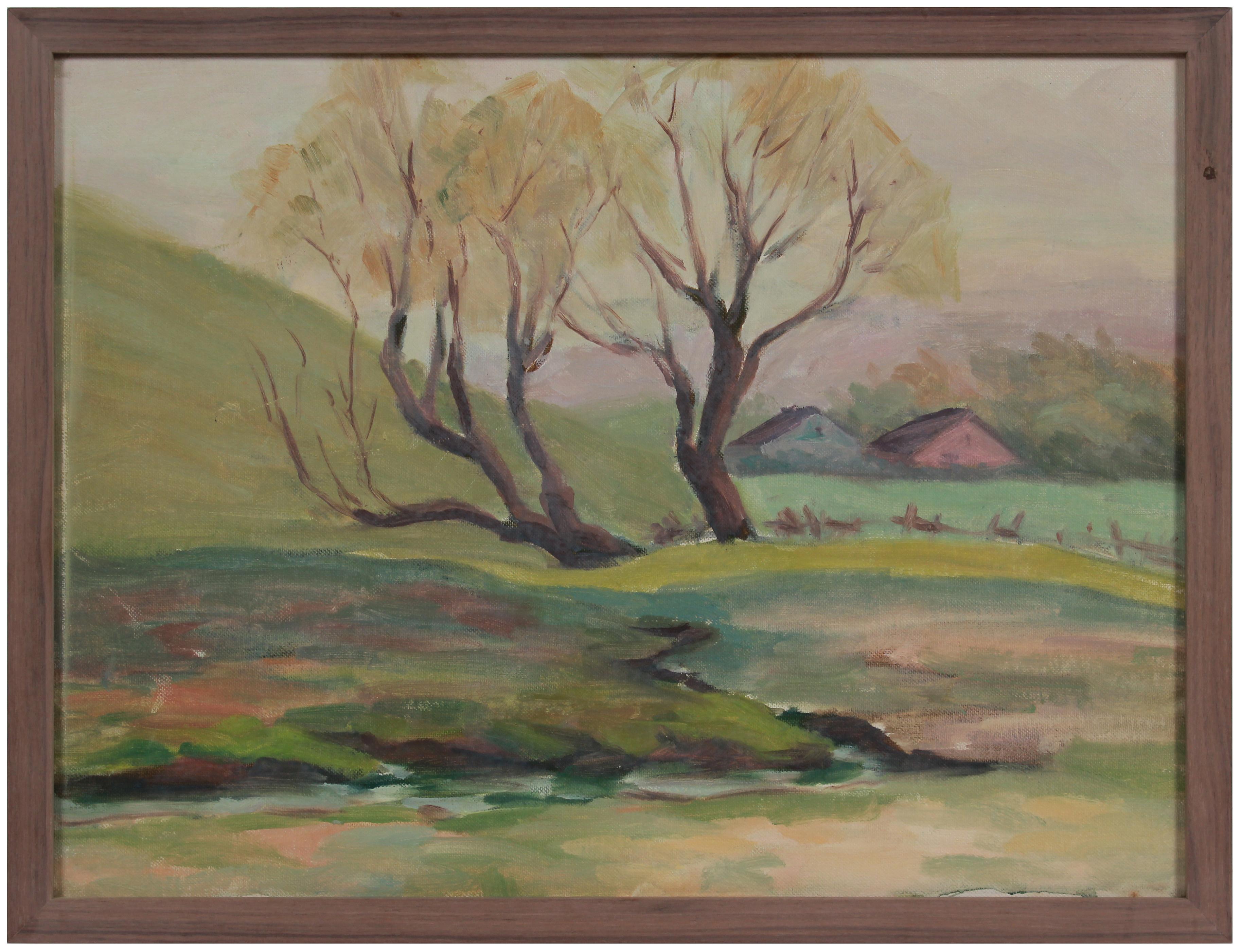 Elizabeth L. Baum Landscape Painting - Impressionist Farm Scene Early 20th Century Oil