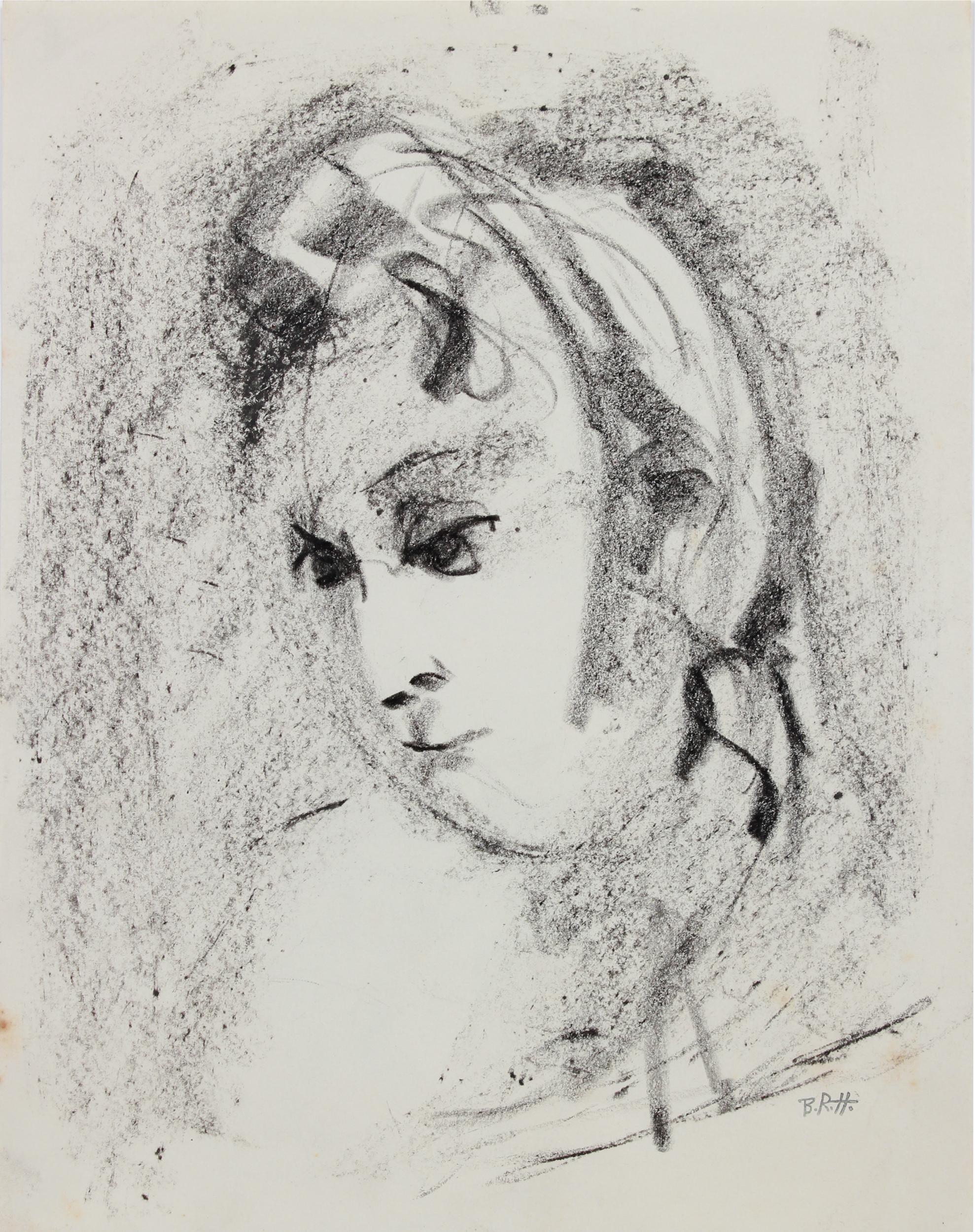 Loose Portrait Abstraction 1940-60s Charcoal - Art by Barbara Rogers Houseworth
