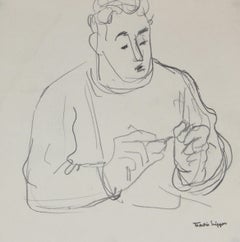 Contemplative Man with Glasses Mid Century Graphite