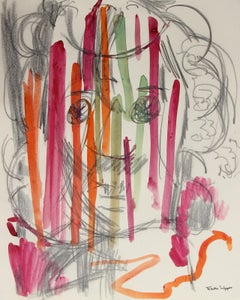 Monochromatic Portrait Abstracted By Color Mid Century Graphite & Watercolor