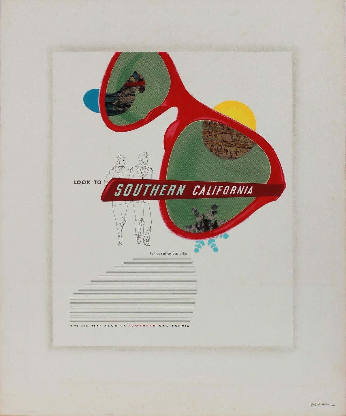 "Look to Southern California" 1950-60s Mixed Media and Collage - Mixed Media Art by Calvin Anderson