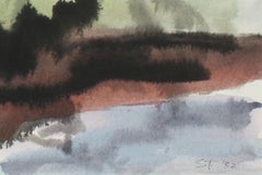 Expressionist Landscape With Tree 1982 Ink and Watercolor