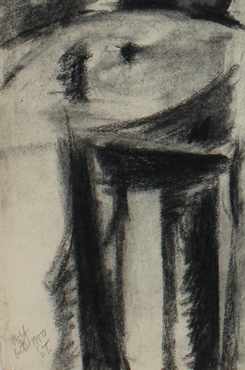 Abstracted Linear Figure October 1950 Charcoal on Paper - Art by Seymour Tubis