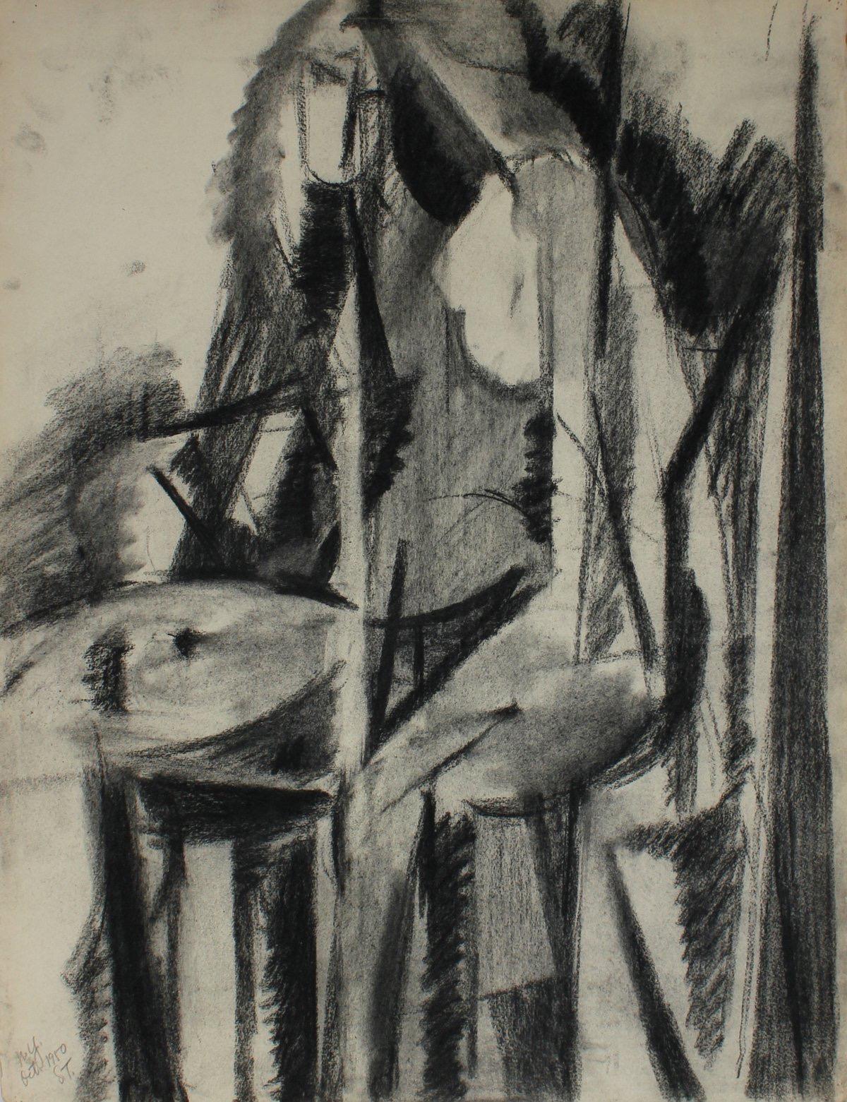 Seymour Tubis Figurative Art - Abstracted Linear Figure October 1950 Charcoal on Paper