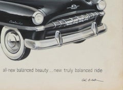 Original Vintage Plymouth Cars Advertising Drawing 1950-60s Gouache & Pastel