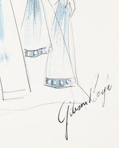 Belted Navy Blue Dress Gouache & Ink Fashion Illustration