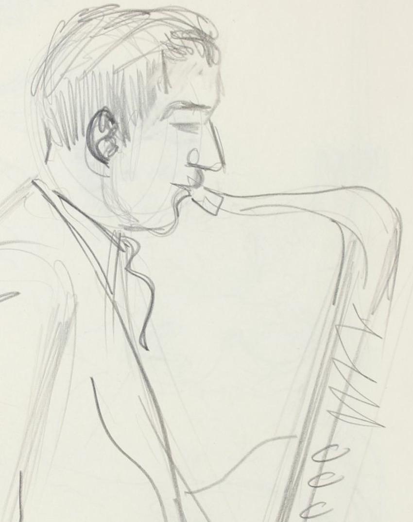 Saxophone Player, New York 1940-50s Graphite - Art by Richard Caldwell Brewer