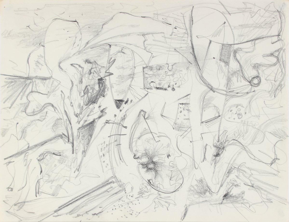 Richard Caldwell Brewer Abstract Drawing - Hectic Vintage Abstract Sketch 1940-50s Graphite
