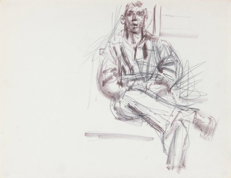 Richard Caldwell Brewer Portrait - Expressionist Seated Figure Sketch 1940-50s Ink & Graphite