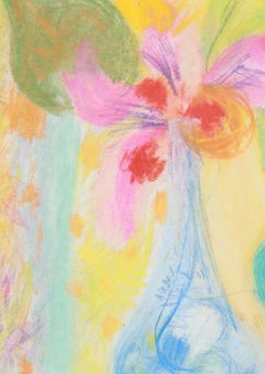 Nature morte florale colorée Pastel des années 1940-1950