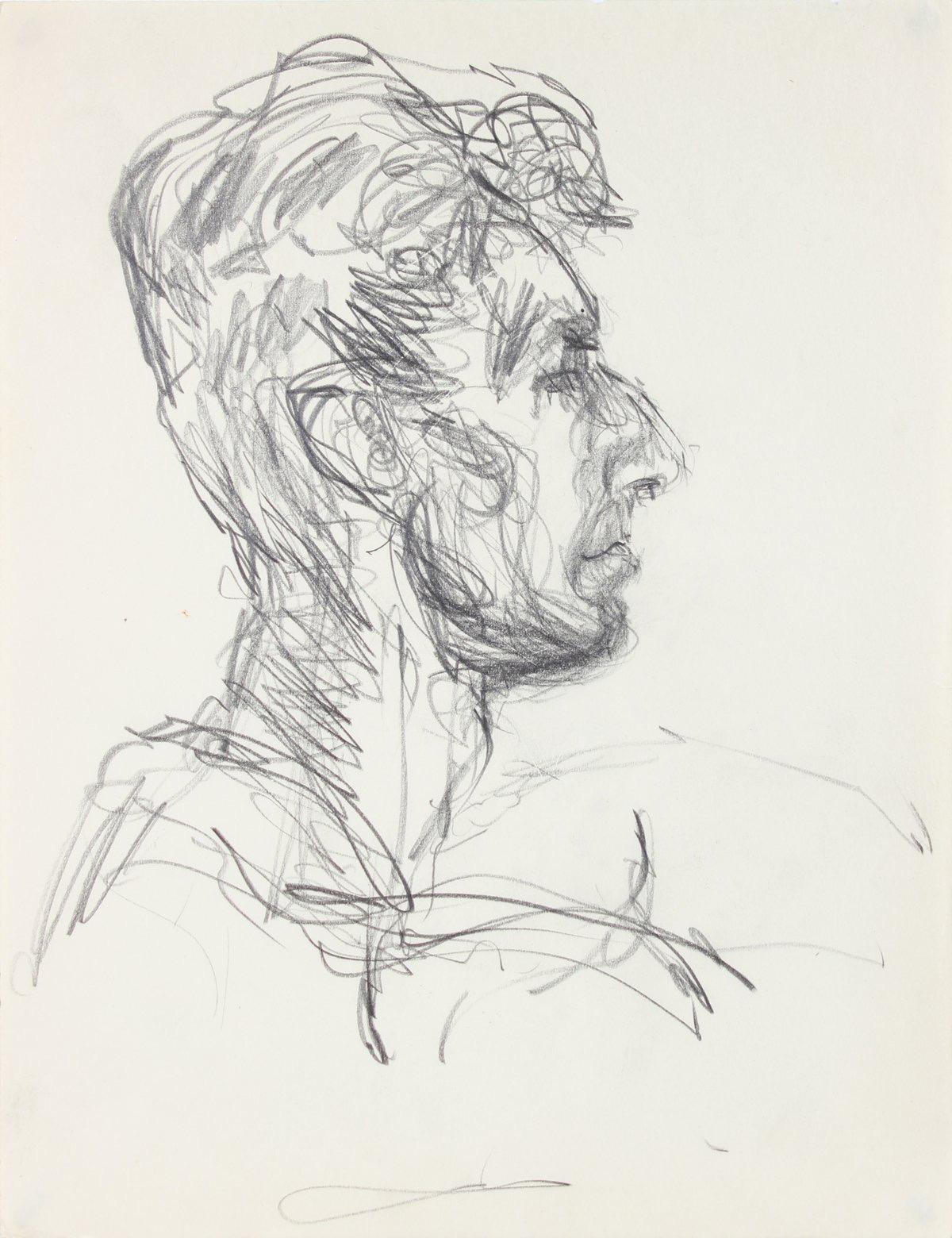 Expressive Male Portrait Study 1940-50s Graphite