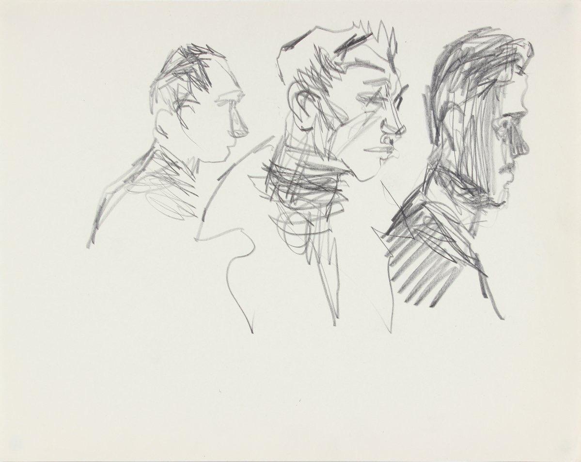 Three Modernist Faces 1940-50s Graphite