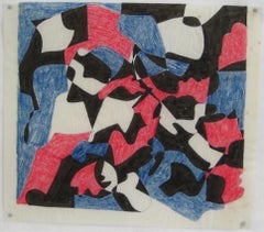 Red & Blue Geometric Study 1970s Ink & Colored Pencil