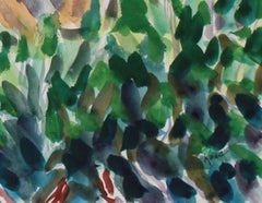 Abstracted Vibrant Landscape Mid Century Watercolor